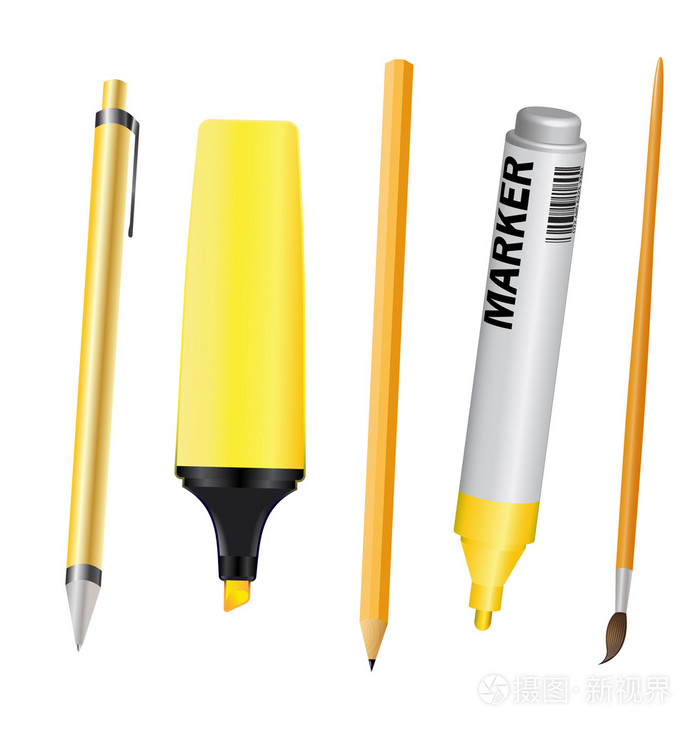 孤立在白色背景上的书写工具